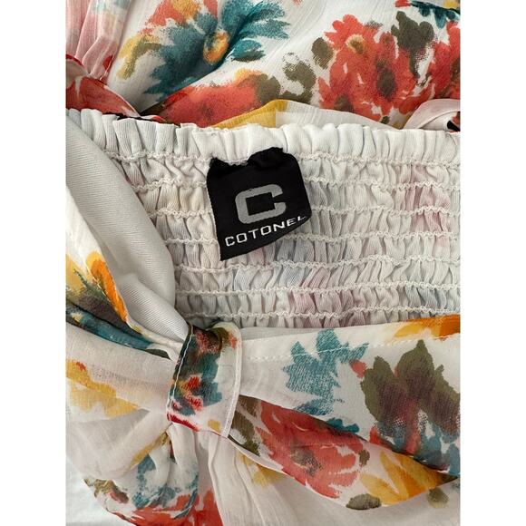 cotonel womens floral tropical midi dress cream orange sleeveless - Picture 9 of 12